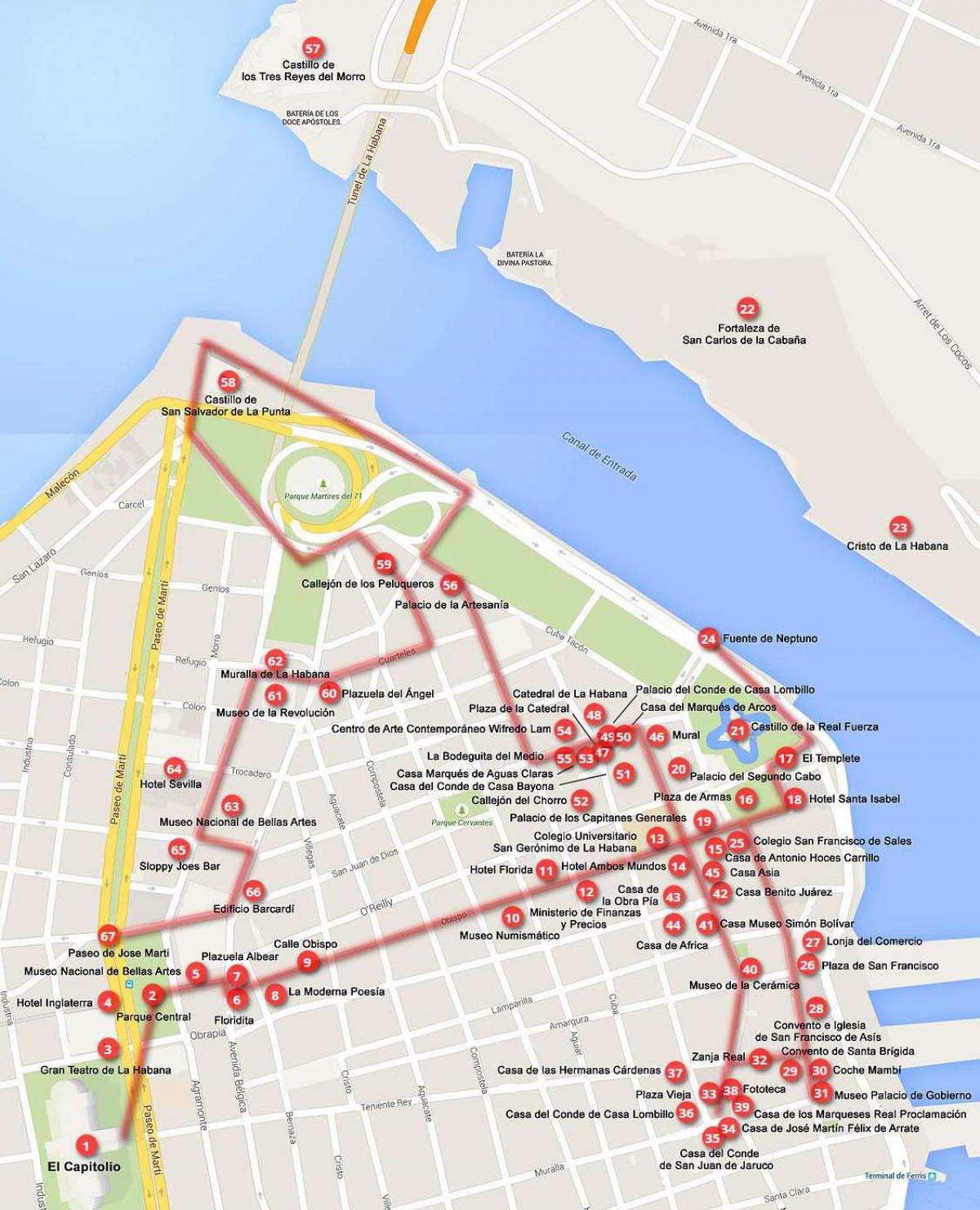 peta dari Havana walking tour
